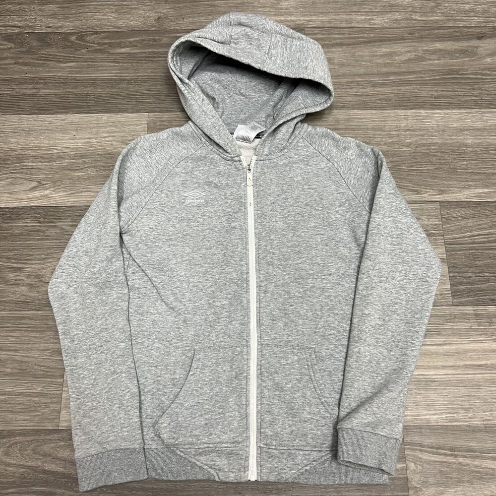 Vintage Umbro Hoodie Sweatshirt Womens Small Gray Soccer Futbol Full Zip Minimal